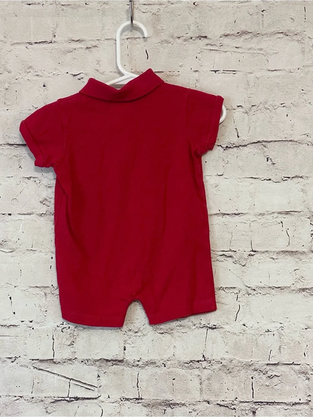 Ralph Lauren Baby Polo Romper in Bright Red with Navy Pony